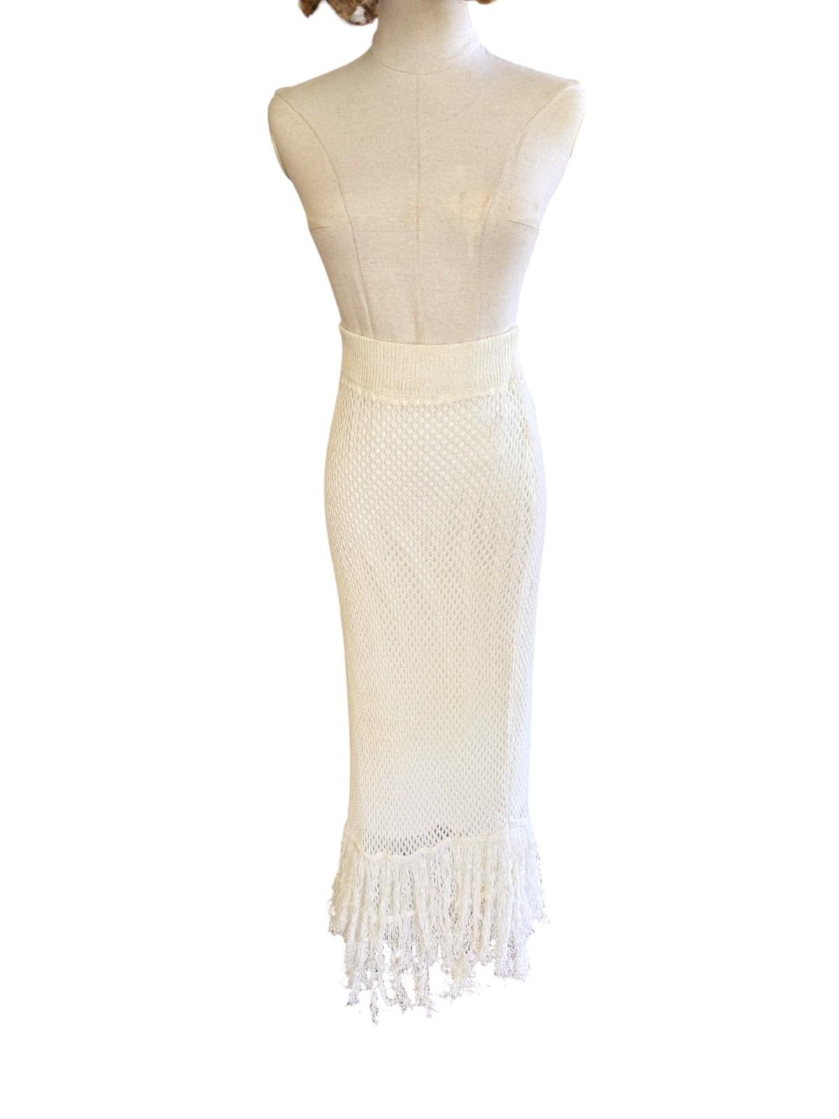 C&M Camilla & Marc Aint No Sunshine Crochet Skirt | Cream/White, Sz 10, Tassles