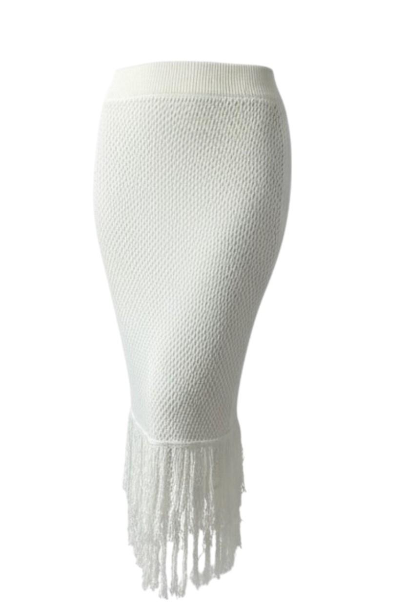 C&M Camilla & Marc Aint No Sunshine Crochet Skirt | Cream/White, Sz 10, Tassles