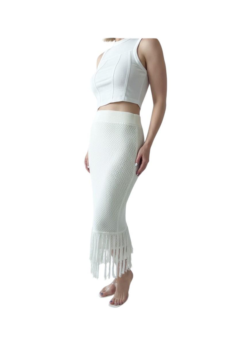 C&M Camilla & Marc Aint No Sunshine Crochet Skirt | Cream/White, Sz 10, Tassles