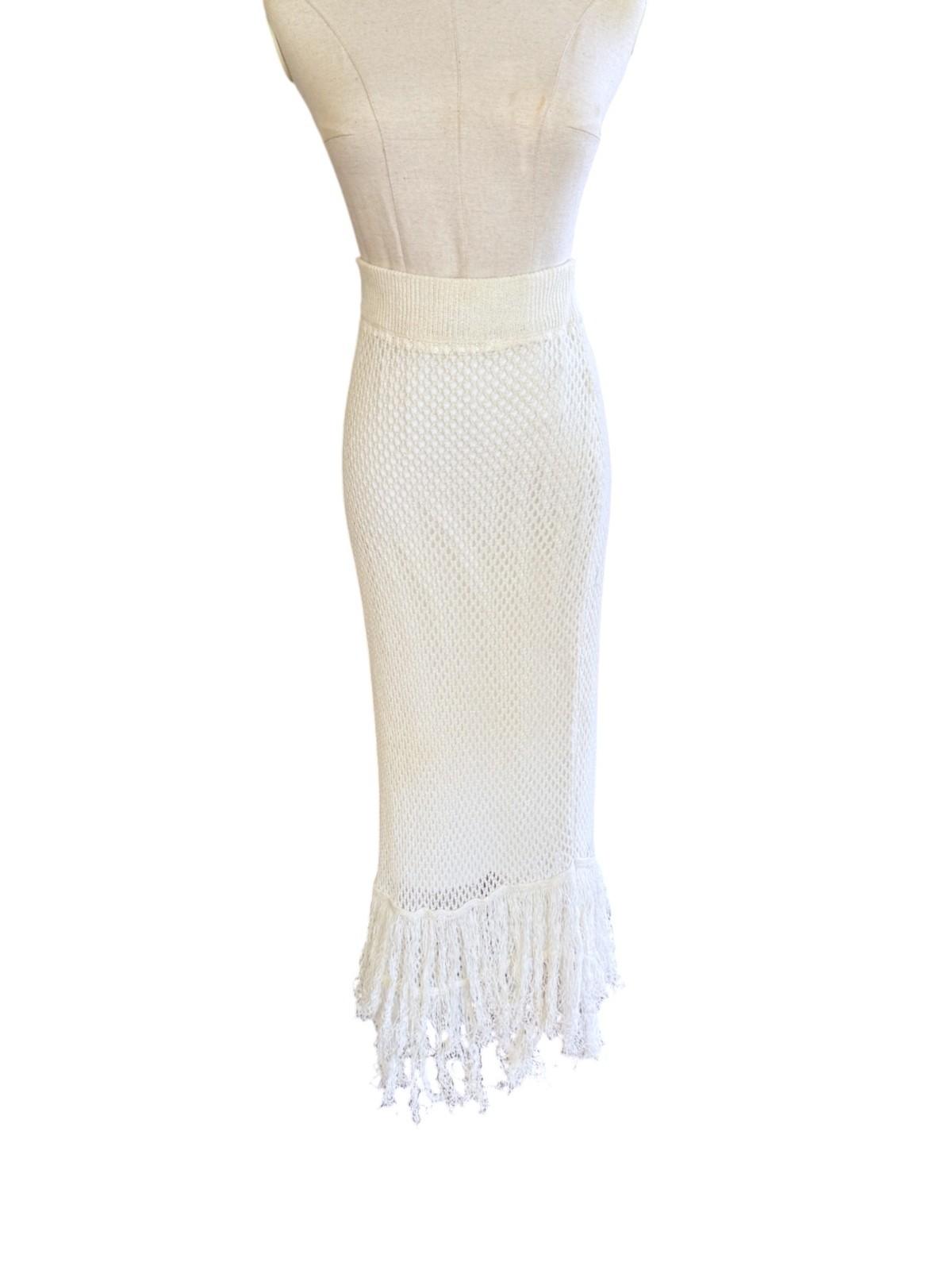 C&M Camilla & Marc Aint No Sunshine Crochet Skirt | Cream/White, Sz 10, Tassles