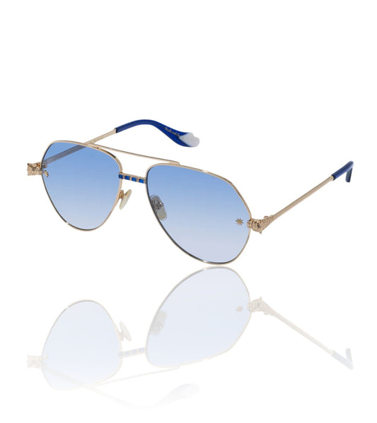 Camilla Nothing in Moderation Sunglasses | Aviator, Metal, Gold, Blue Gradient