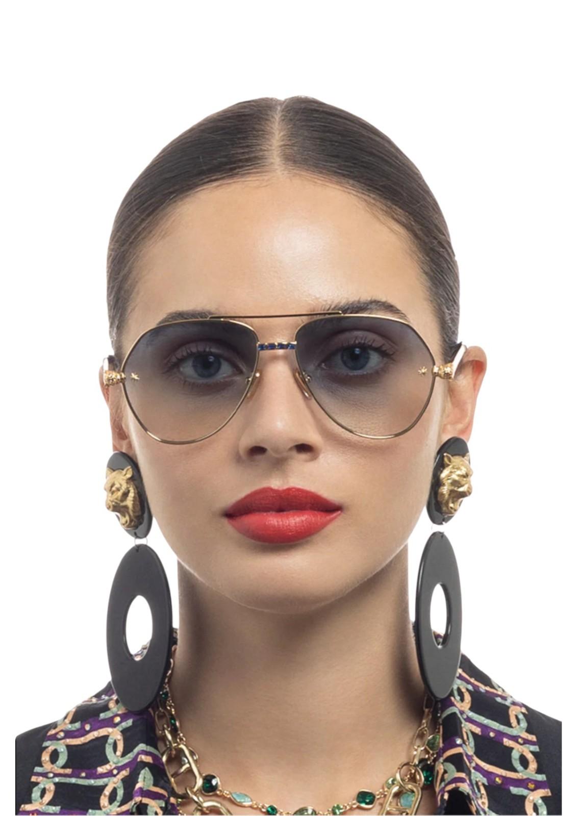 Camilla Nothing in Moderation Sunglasses | Aviator, Metal, Gold, Blue Gradient