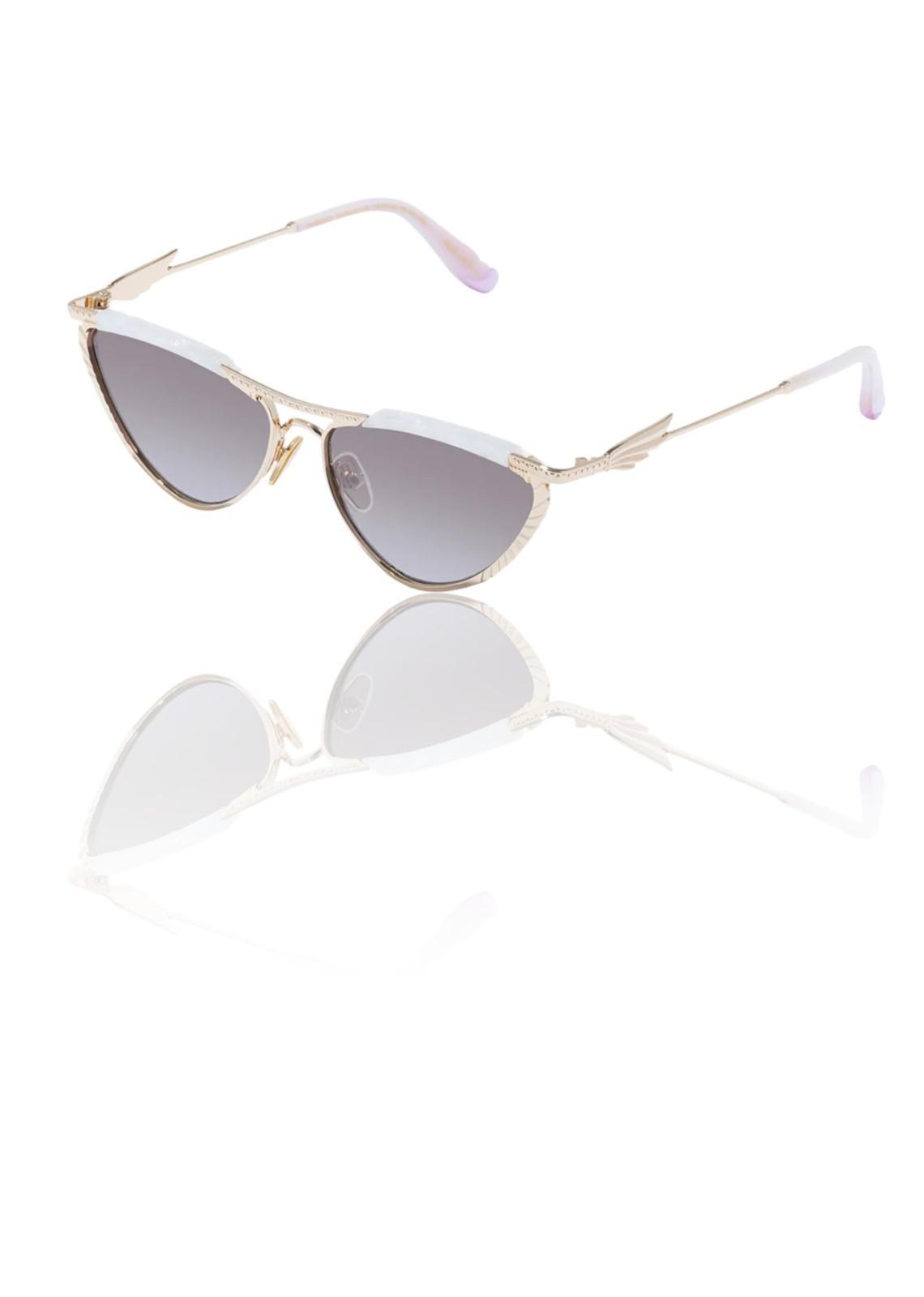 Camilla Pyramid Paramour Sunglasses | Ivory White Marble/Gold, Metal, Cat Eye