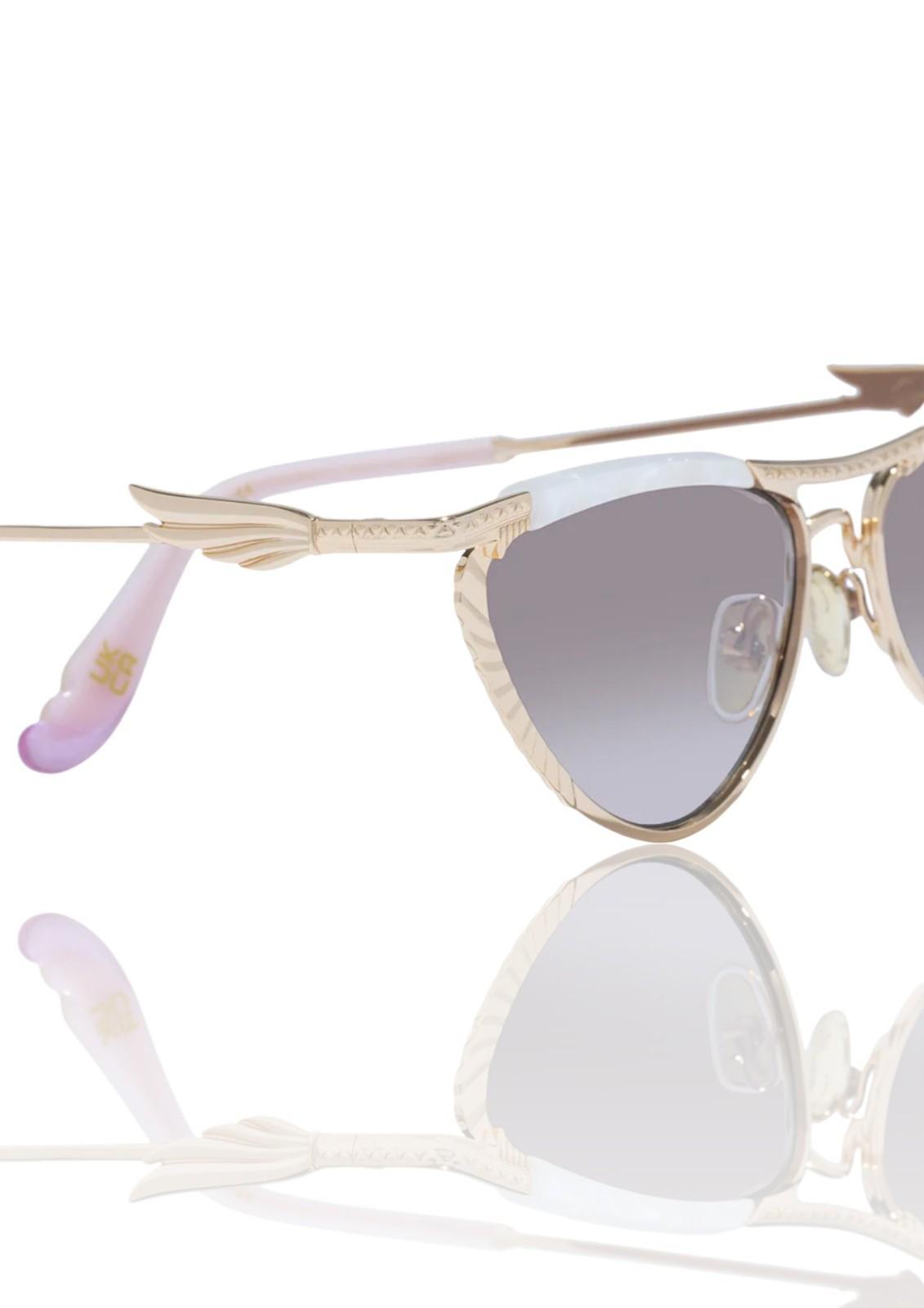 Camilla Pyramid Paramour Sunglasses | Ivory White Marble/Gold, Metal, Cat Eye