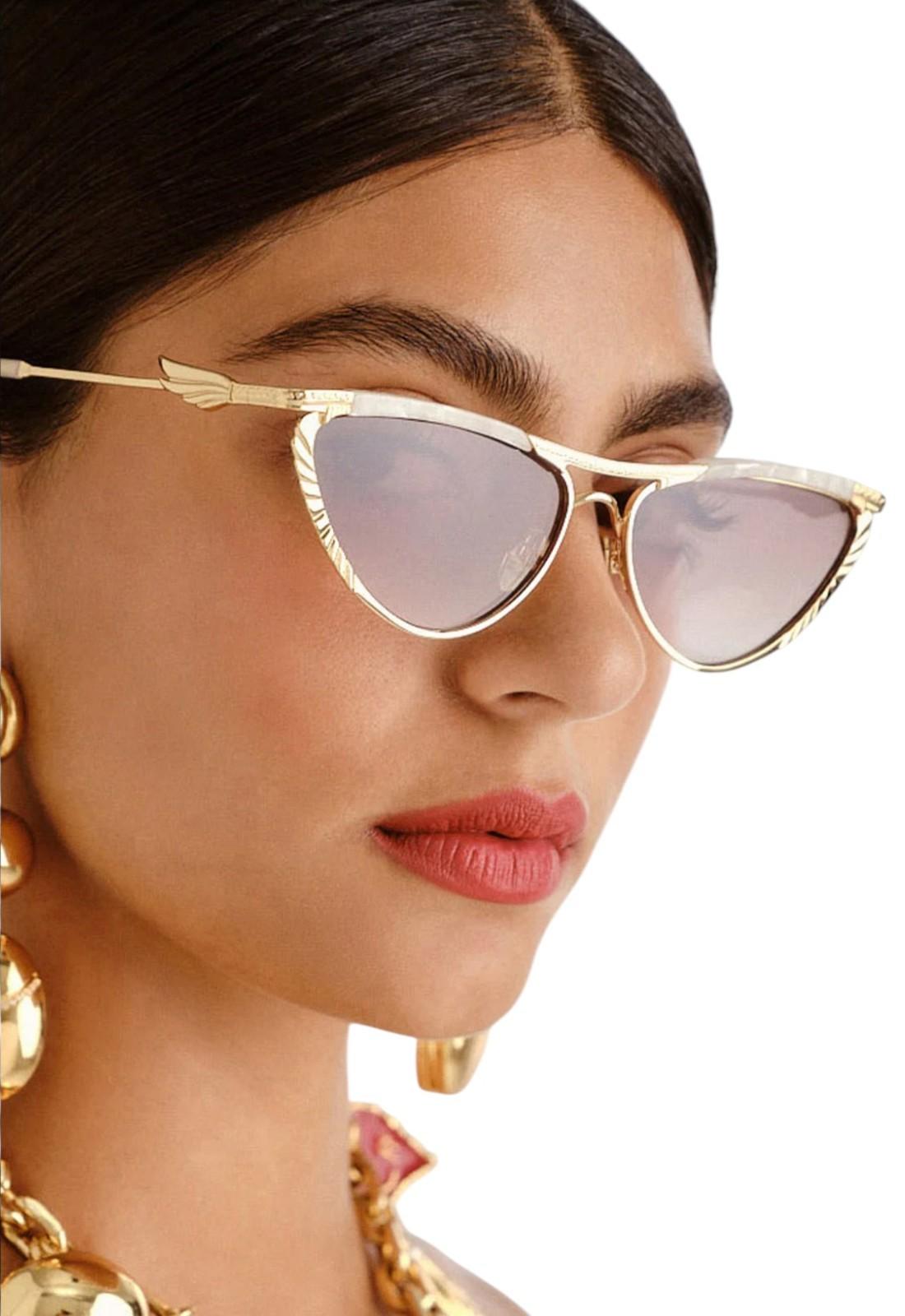 Camilla Pyramid Paramour Sunglasses | Ivory White Marble/Gold, Metal, Cat Eye