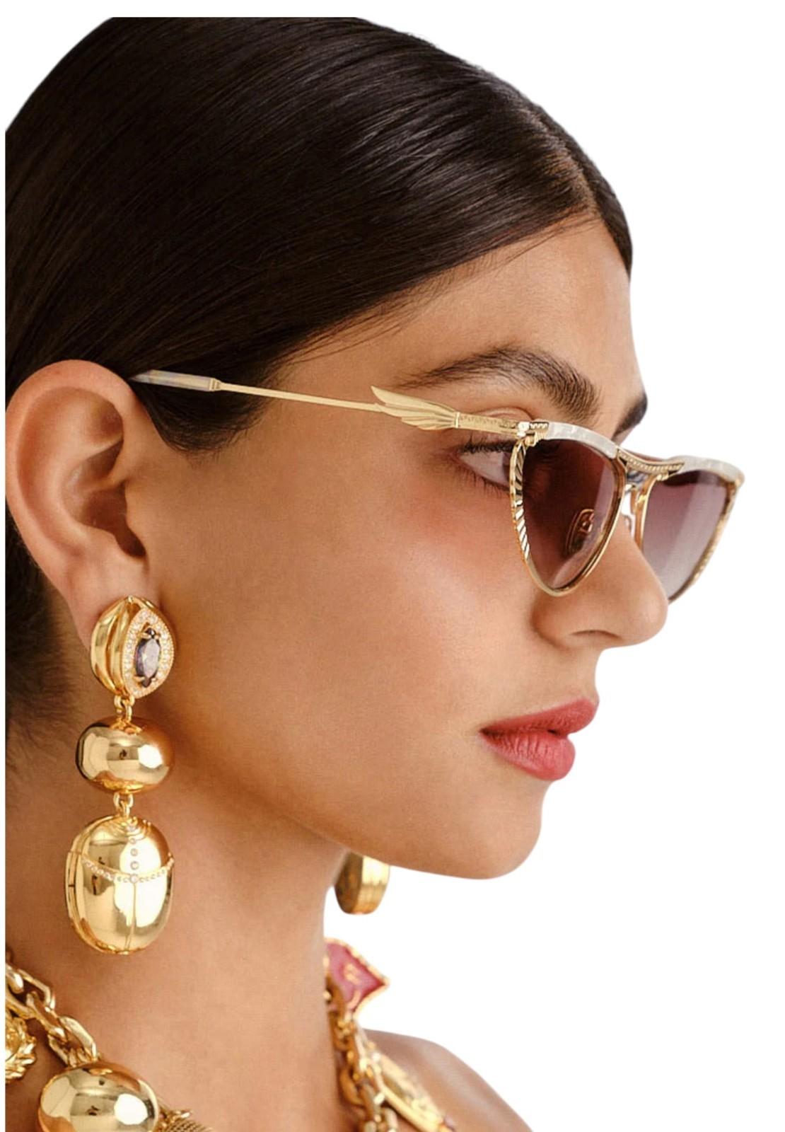 Camilla Pyramid Paramour Sunglasses | Ivory White Marble/Gold, Metal, Cat Eye