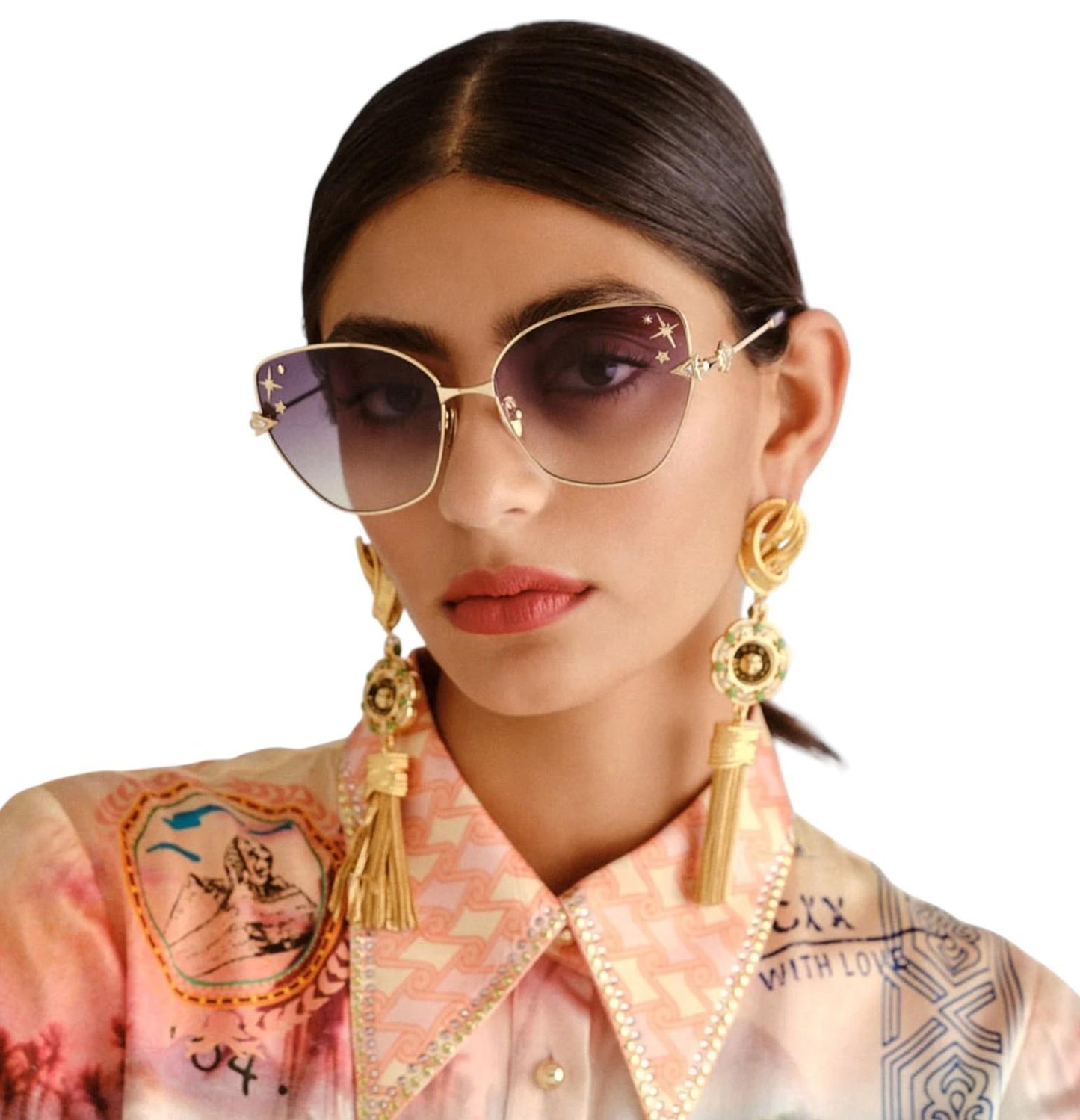 Camilla Desert Reign Sunglasses | Gold/Lilac Marble, Grey Gradient Lens, Metal