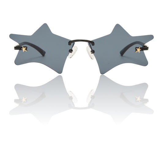 Le Specs Twinkle Sunglasses | Star Shape, Black, Rimless, Grey Lenses, 70s Inspo