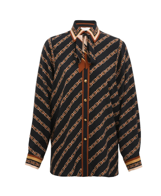 Zimmermann Relaxed Shirt | Black Chain, Viscose/Silk Blend, Matching Neck Scarf
