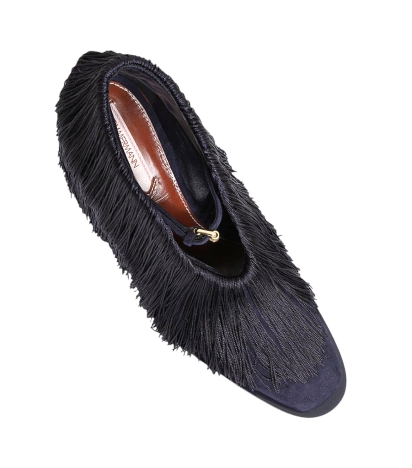 Zimmermann Fringe Ankle Boot | Navy Blue, Suede/Leather, Heel, Tassles