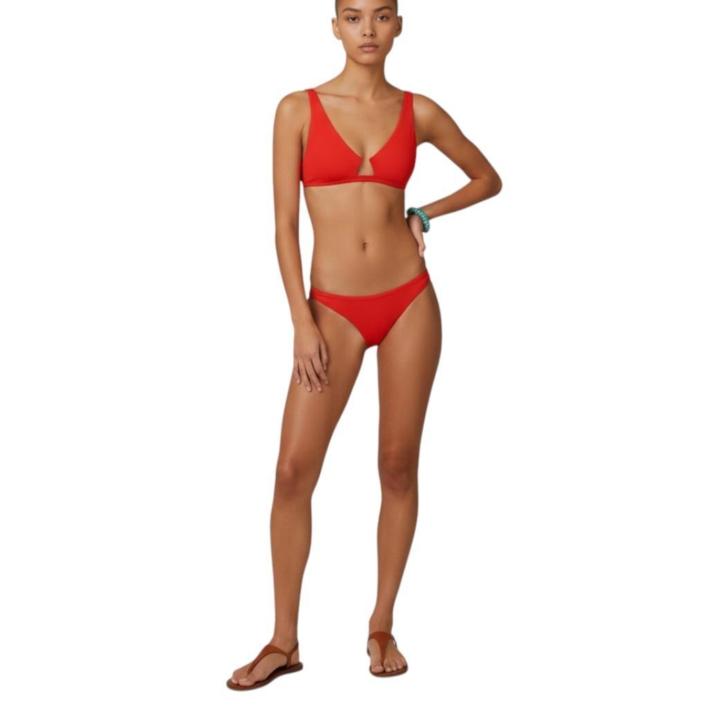 Zimmermann Lightburst Wire Front Bikini Set| Scarlet/Red, Low Rise, V Neck