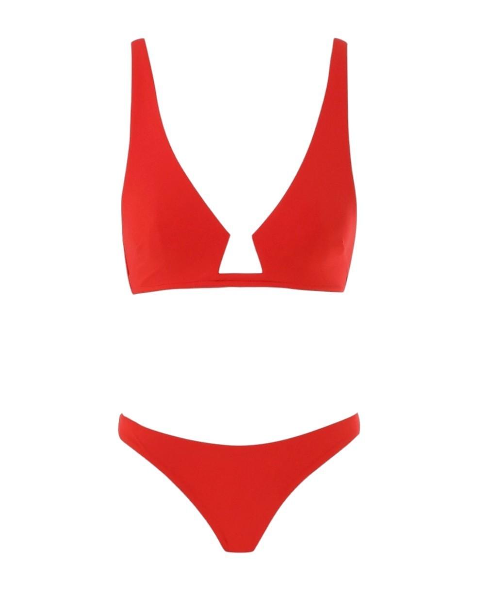 Zimmermann Lightburst Wire Front Bikini Set| Scarlet/Red, Low Rise, V Neck