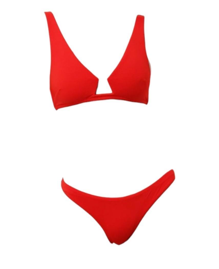 Zimmermann Lightburst Wire Front Bikini Set| Scarlet/Red, Low Rise, V Neck