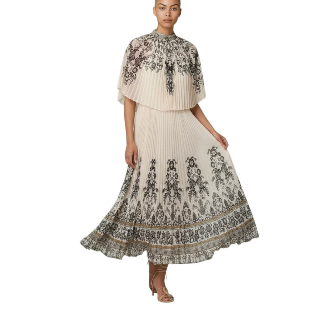 Zimmermann Dawning Sunray Midi Dress | Pleated, Black/White, High Neck, Printed