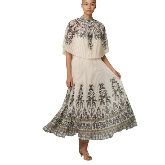 Zimmermann Dawning Sunray Midi Dress | Pleated, Black/White, High Neck, Printed