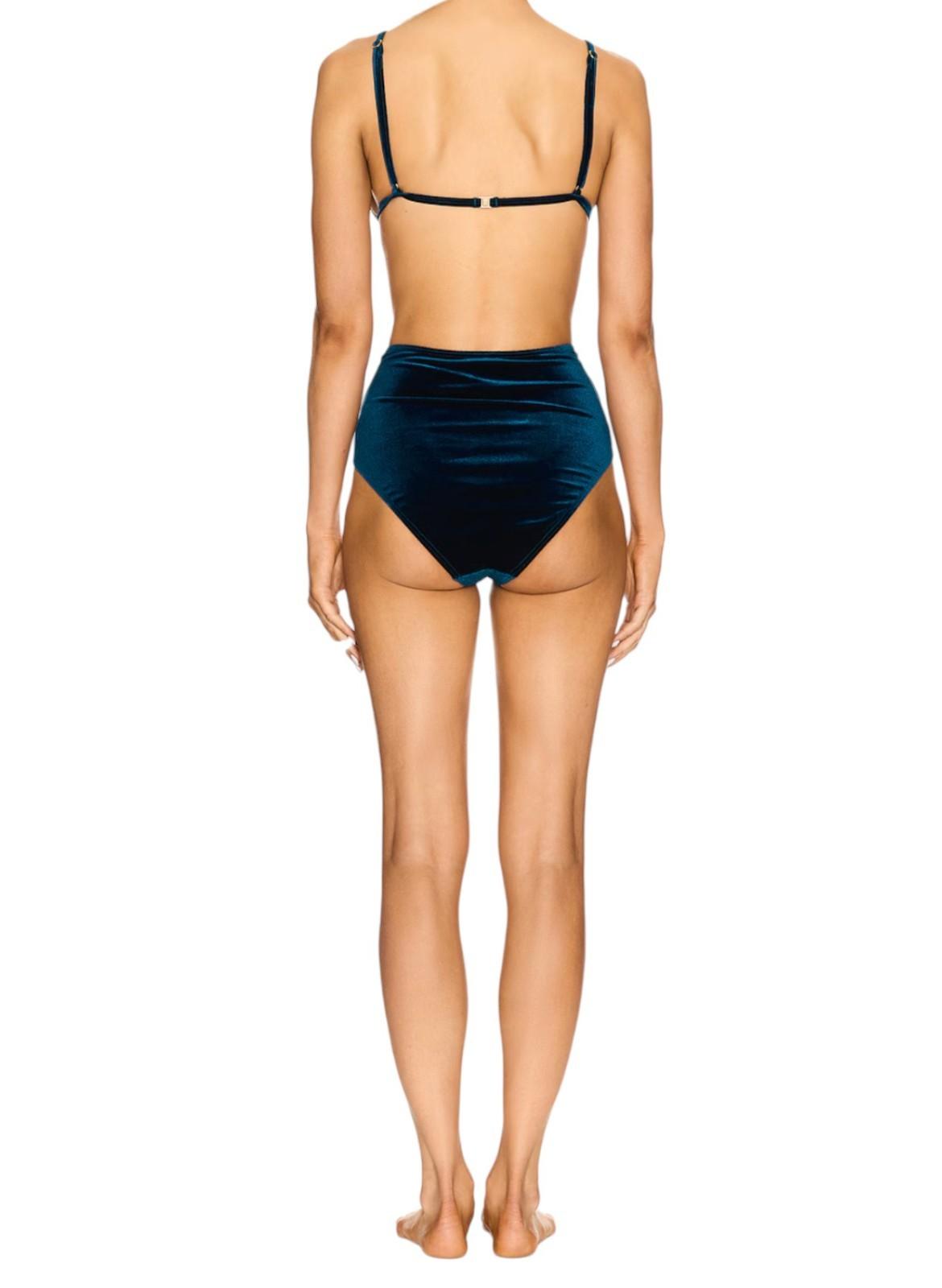 Zimmermann Tallow Velvet Tri Bikini Set| Teal Blue Velvet, High Rise, Triangle