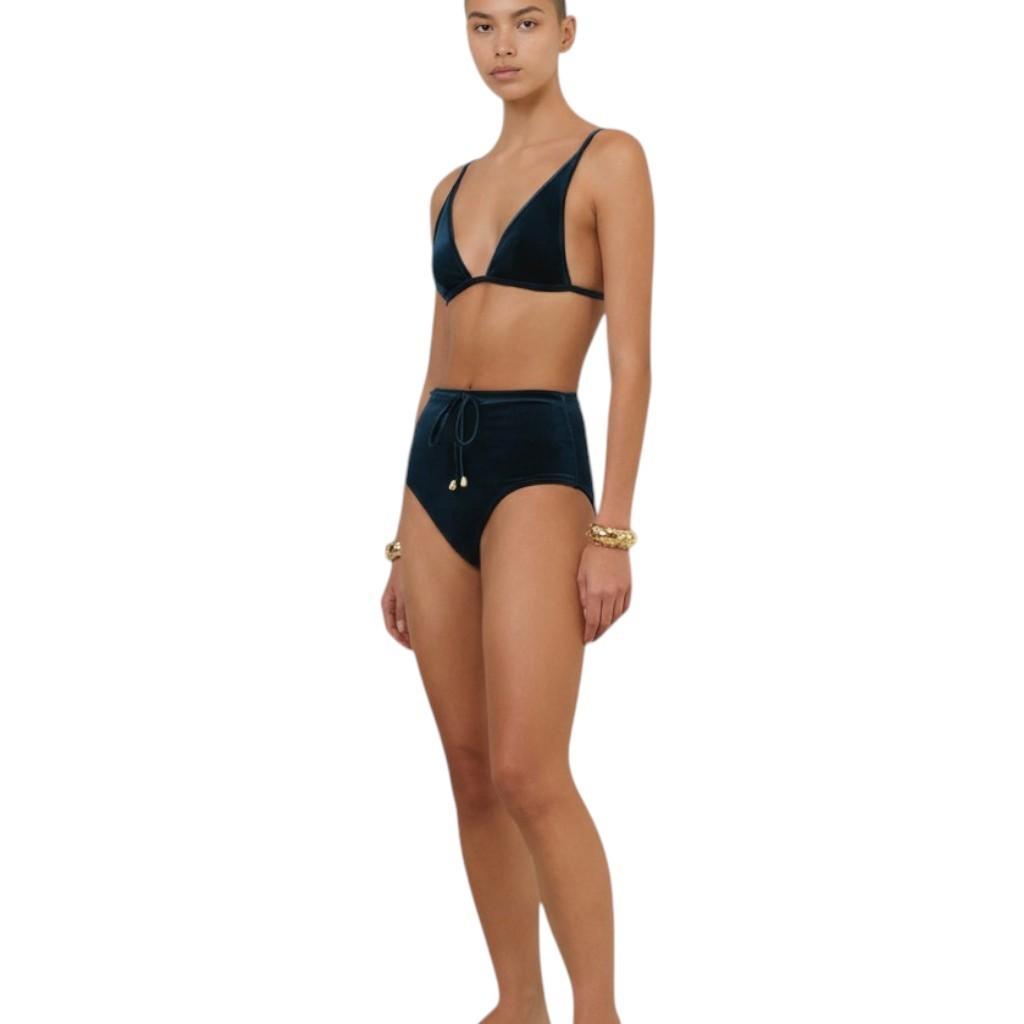 Zimmermann Tallow Velvet Tri Bikini Set| Teal Blue Velvet, High Rise, Triangle