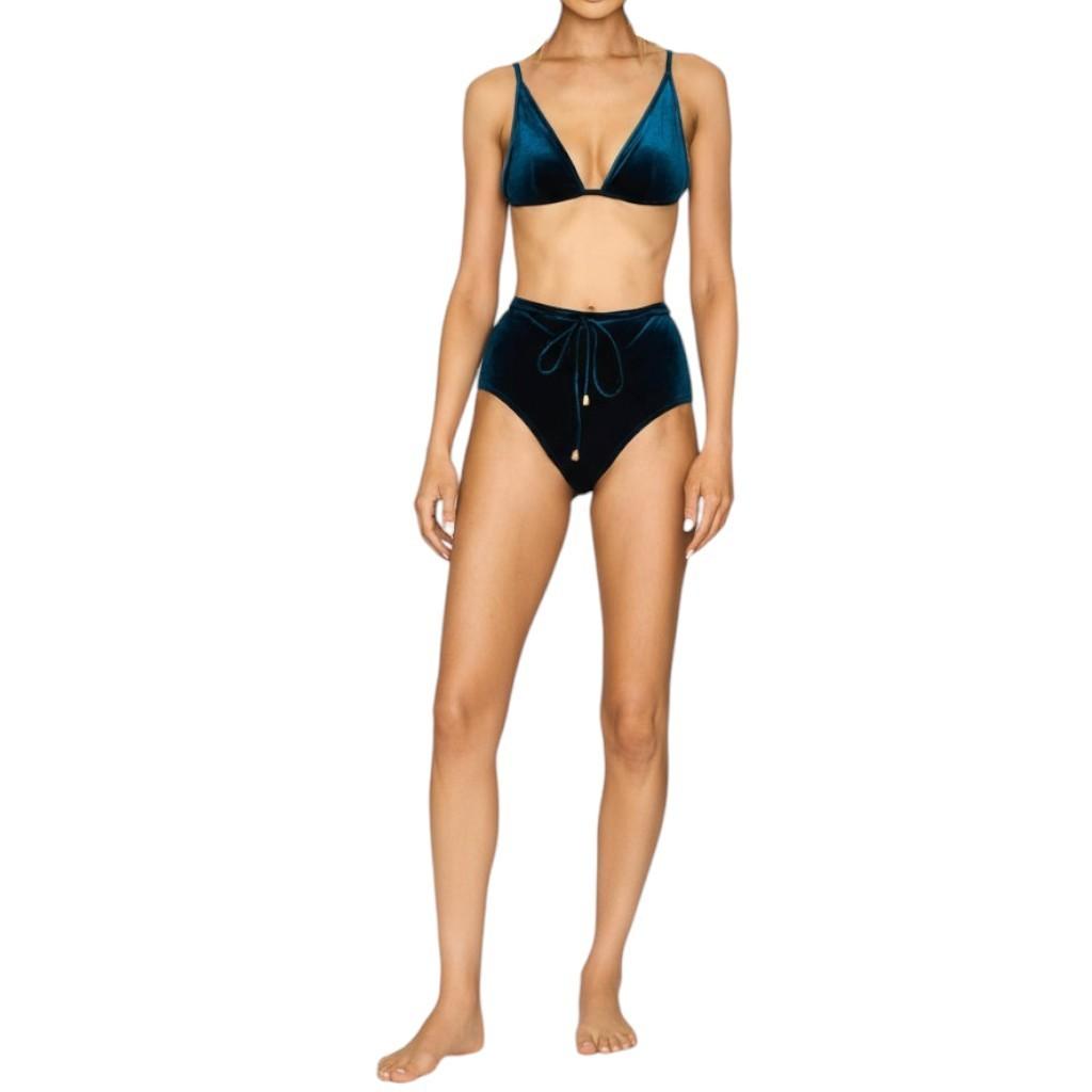 Zimmermann Tallow Velvet Tri Bikini Set| Teal Blue Velvet, High Rise, Triangle