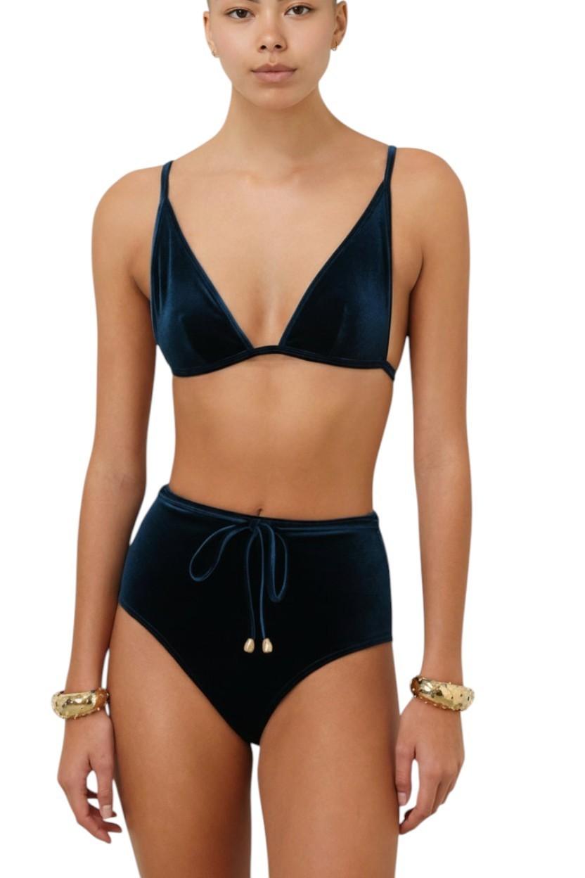 Zimmermann Tallow Velvet Tri Bikini Set| Teal Blue Velvet, High Rise, Triangle