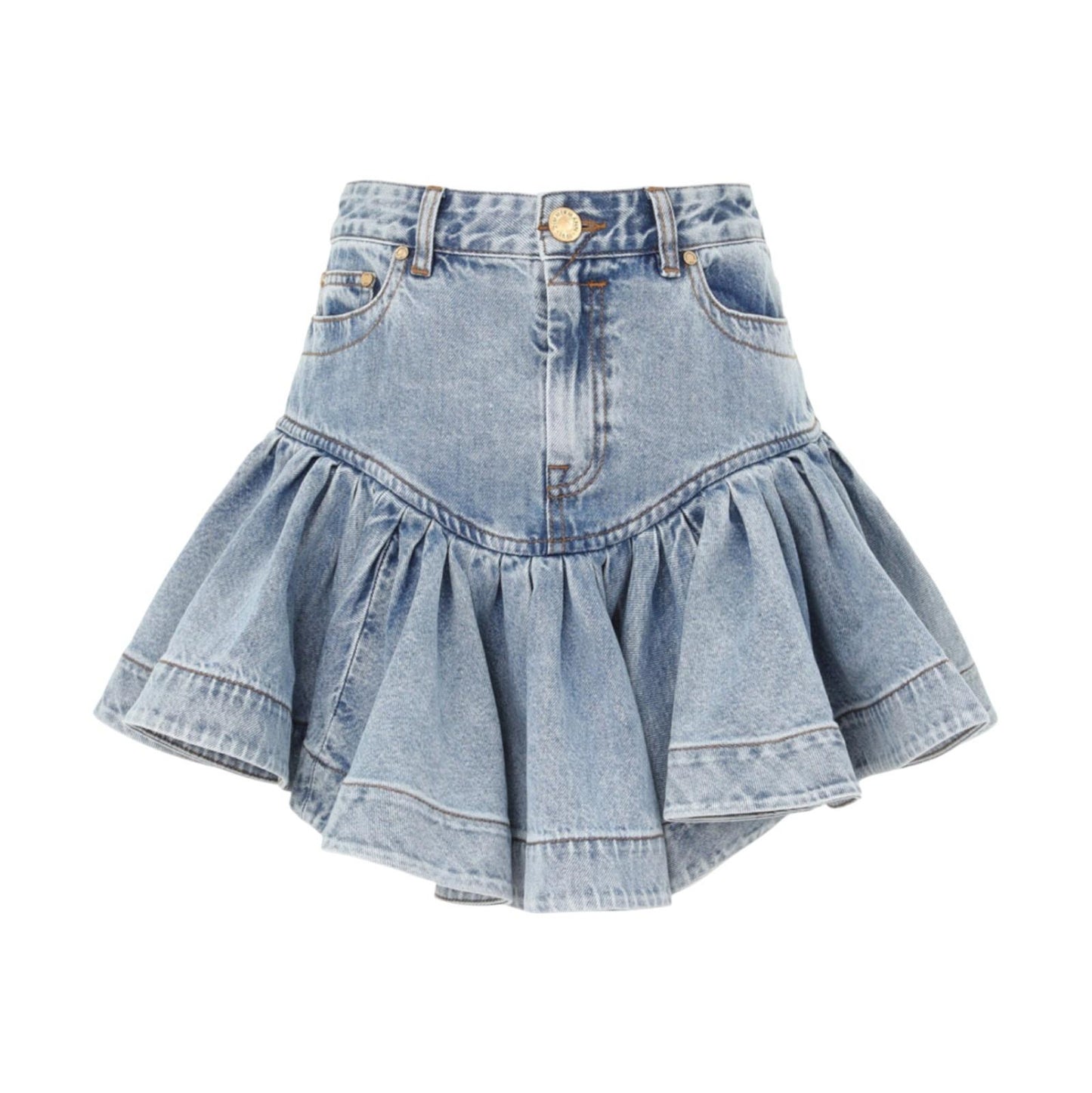 Zimmermann Denim Frill Mini Skirt | Fit & Flare, Blue Sea Foam, Pockets