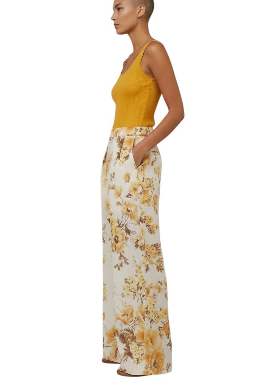 Zimmermann Ottie Wide Leg Pant | Orange/White Floral, Elasticated Waist, Ramie