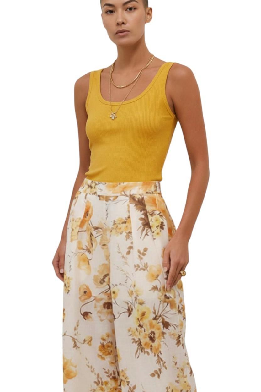 Zimmermann Ottie Wide Leg Pant | Orange/White Floral, Elasticated Waist, Ramie