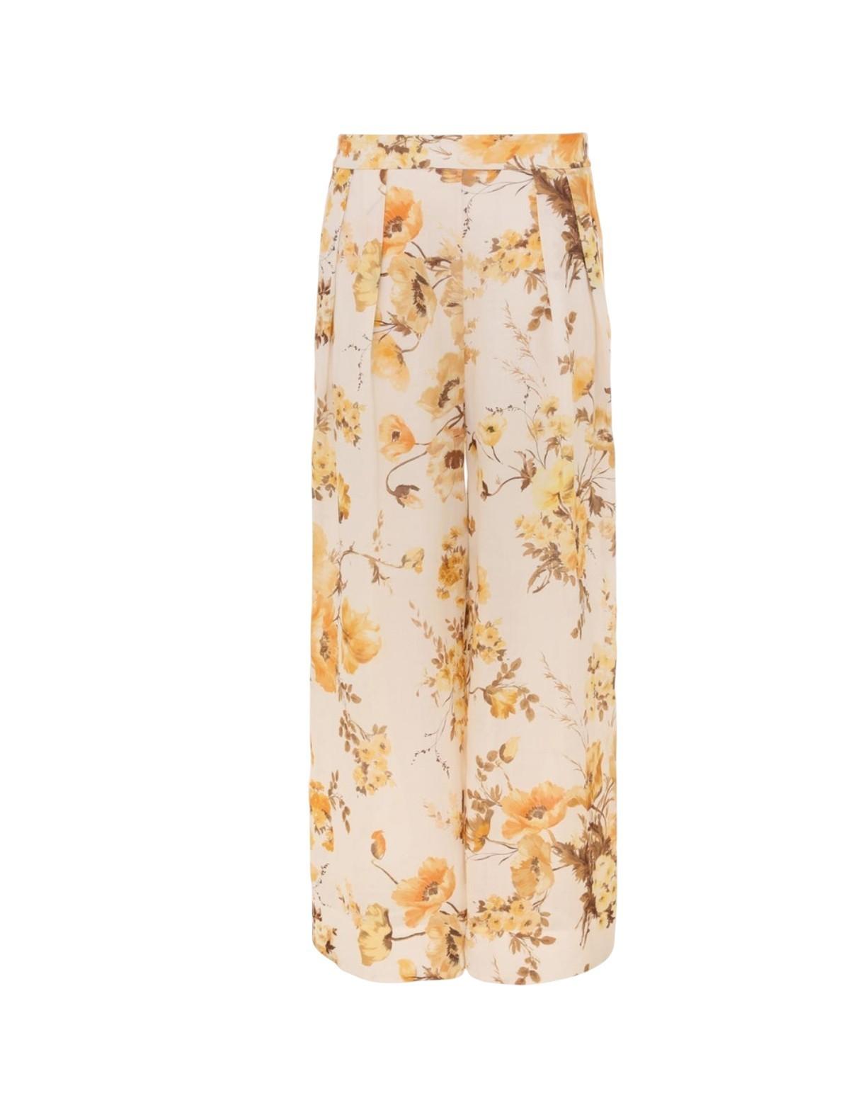 Zimmermann Ottie Wide Leg Pant | Orange/White Floral, Elasticated Waist, Ramie