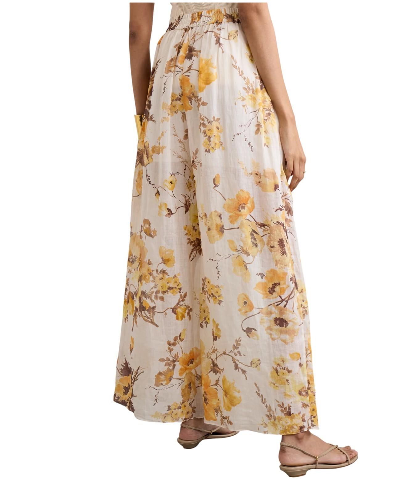 Zimmermann Ottie Wide Leg Pant | Orange/White Floral, Elasticated Waist, Ramie