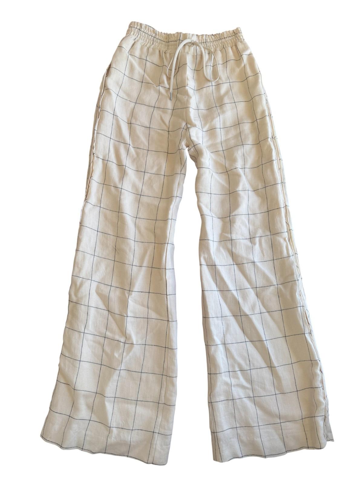 Zimmermann Checkered Pant | Cream/Black Check, Sz 2, Linen, High Waisted