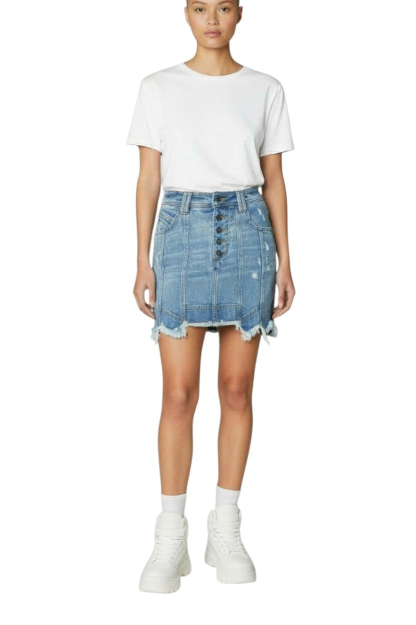 Aje. Crawford Denim Mini Skirt | Sz 12, Distressed, Stretch, As New, High Waist