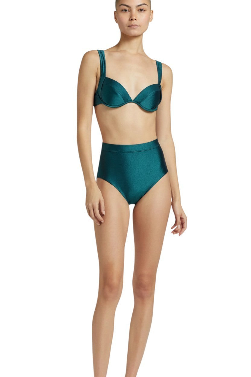 Zimmermann Acacia Underwire Bikini |Teal/Green/Blue, High Rise, Adjustable Strap