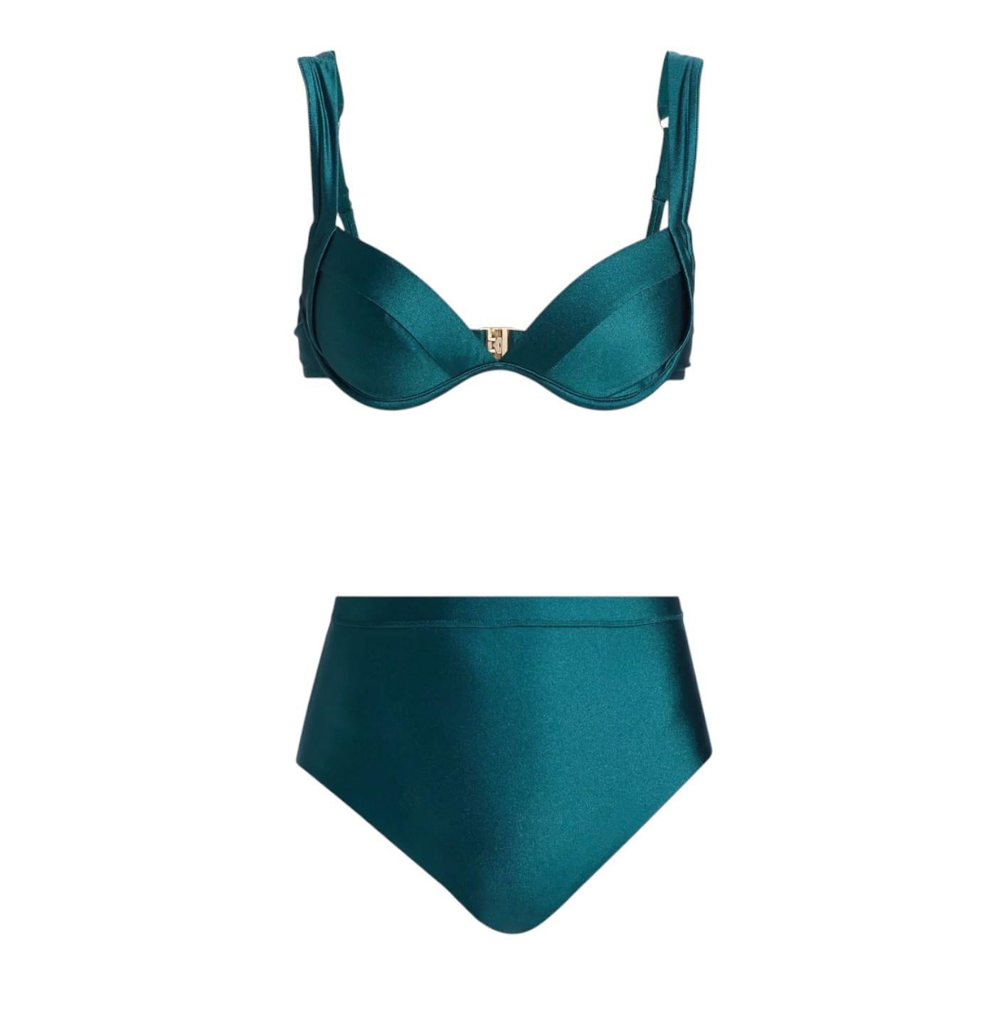 Zimmermann Acacia Underwire Bikini |Teal/Green/Blue, High Rise, Adjustable Strap
