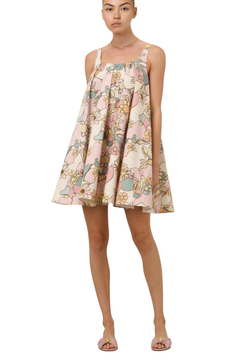Zimmermann Maxine Mini Dress | Pink Kaleidoscope Floral Print, Poplin Cotton