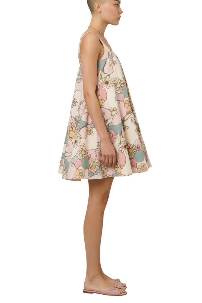 Zimmermann Maxine Mini Dress | Pink Kaleidoscope Floral Print, Poplin Cotton