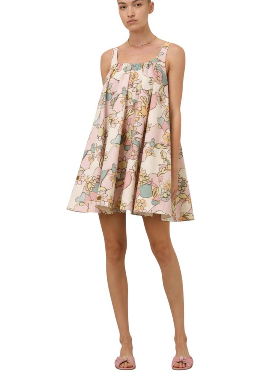Zimmermann Maxine Mini Dress | Pink Kaleidoscope Floral Print, Poplin Cotton