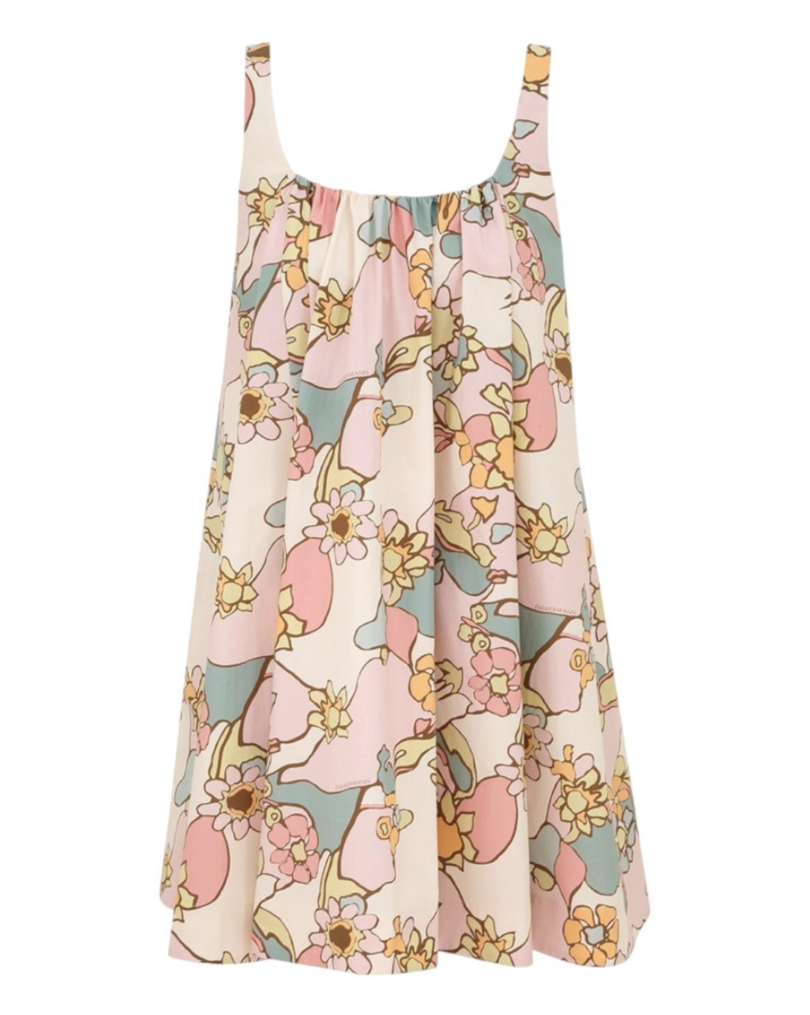 Zimmermann Maxine Mini Dress | Pink Kaleidoscope Floral Print, Poplin Cotton