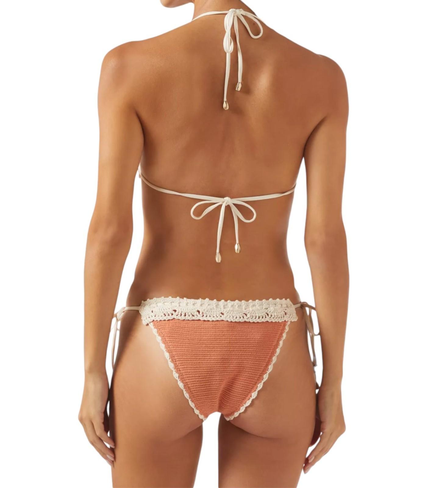 Zimmermann Wylie Knit Tri Bikini | Coral/Cream, Knitted, Triangle, Low Rise, Tie