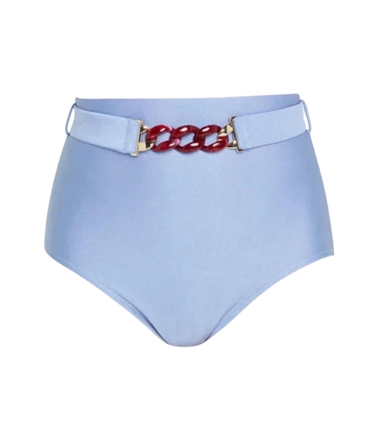 Zimmermann Cira Chain Belt High Waisted Pant | Bikini Bottoms, Baby Blue, Chain