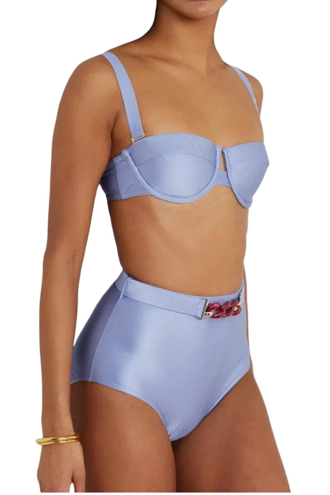 Zimmermann Cira Chain Belt High Waisted Pant | Bikini Bottoms, Baby Blue, Chain