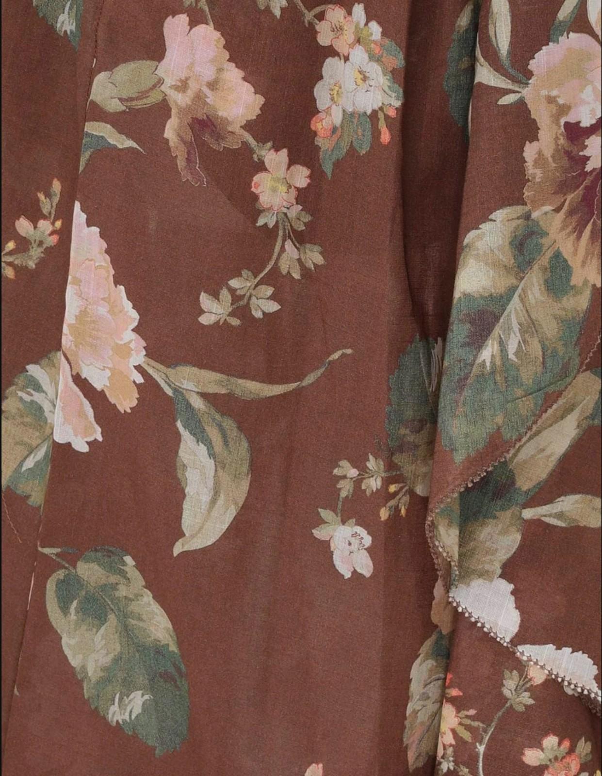 Zimmermann Acacia Ruffle Maxi Skirt | Brown Chocolate Floral, Cotton, High Waist