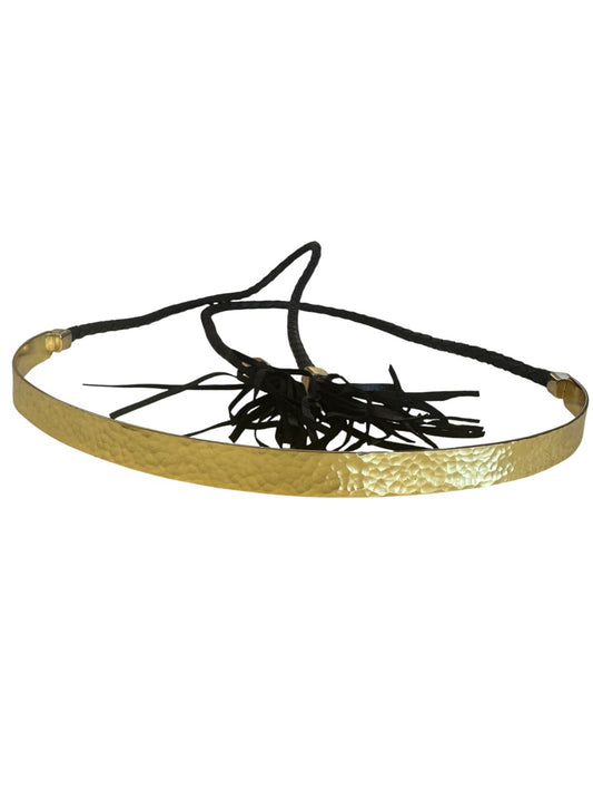Sass & Bide Hammered Metal Leather Waist Belt | Sz M/L, Gold/Black, Tassles