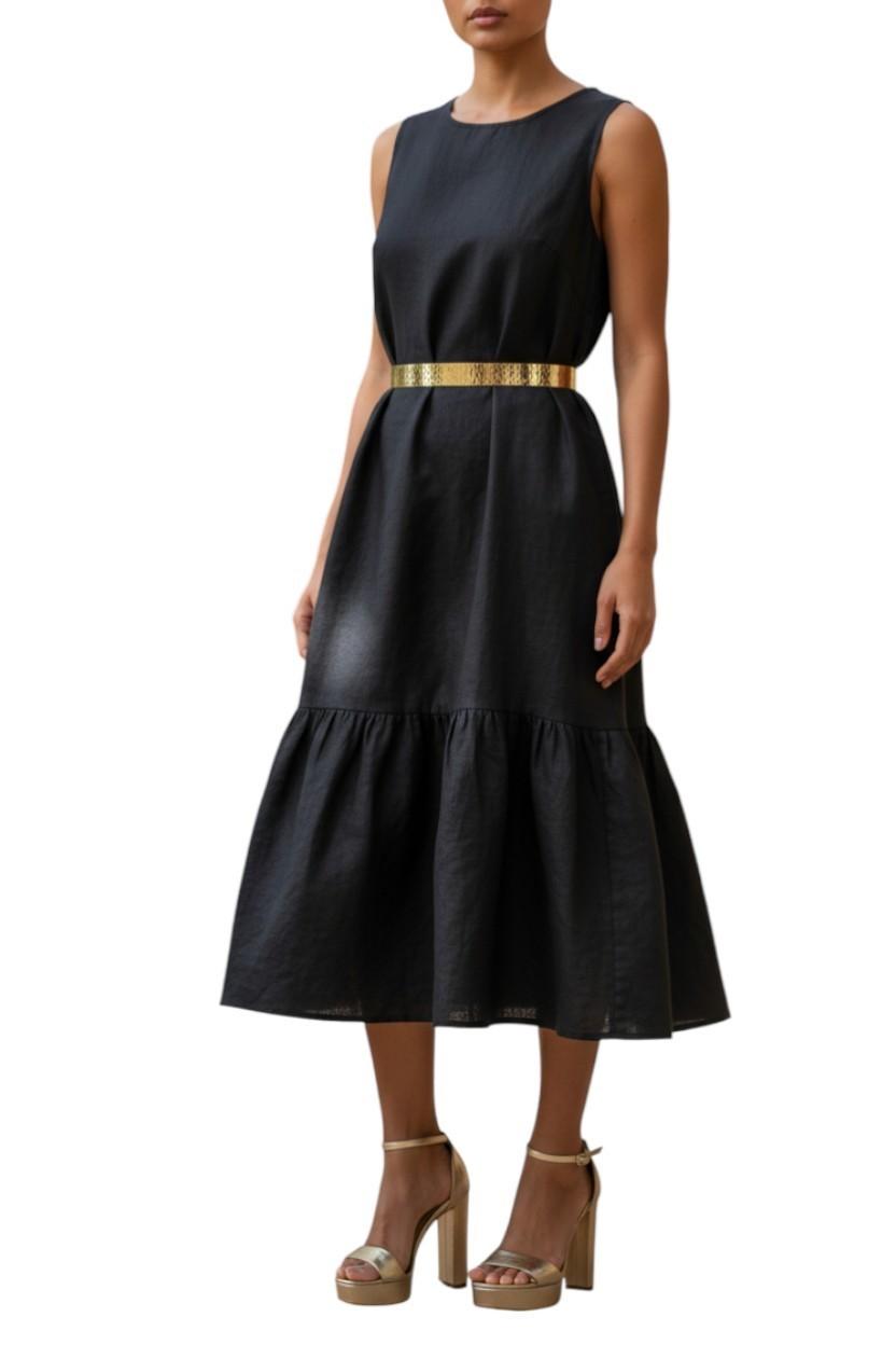 Sass & Bide Hammered Metal Leather Waist Belt | Sz M/L, Gold/Black, Tassles