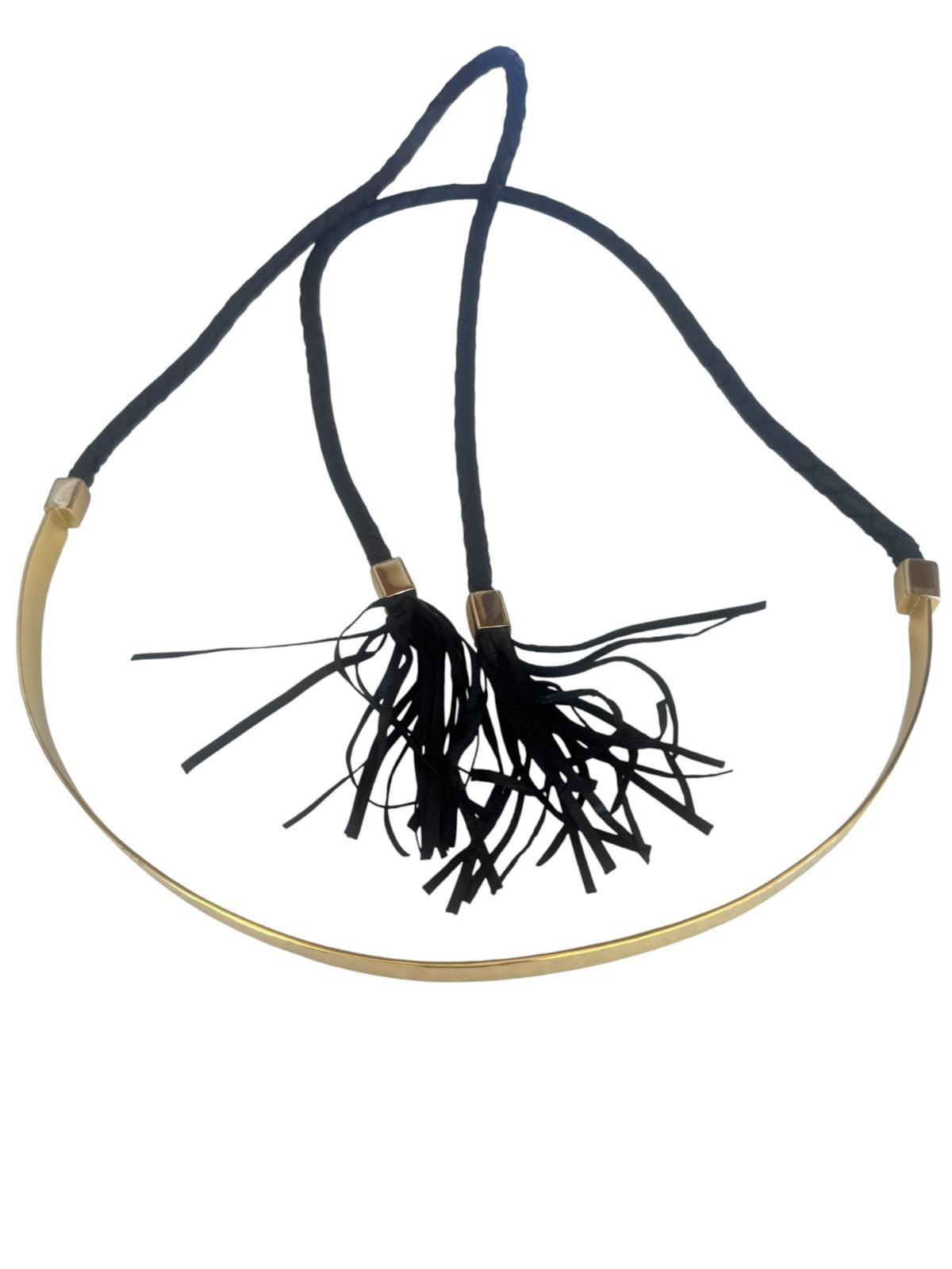 Sass & Bide Hammered Metal Leather Waist Belt | Sz M/L, Gold/Black, Tassles