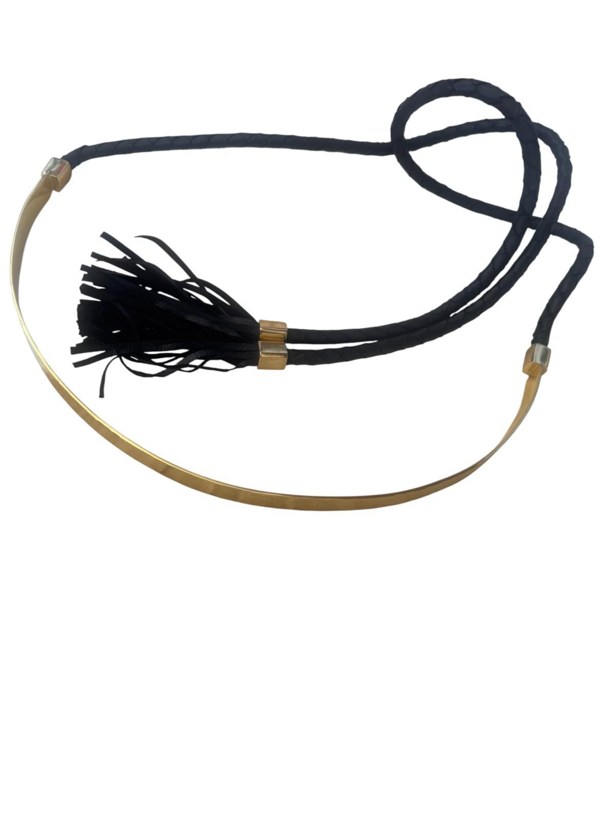 Sass & Bide Hammered Metal Leather Waist Belt | Sz M/L, Gold/Black, Tassles