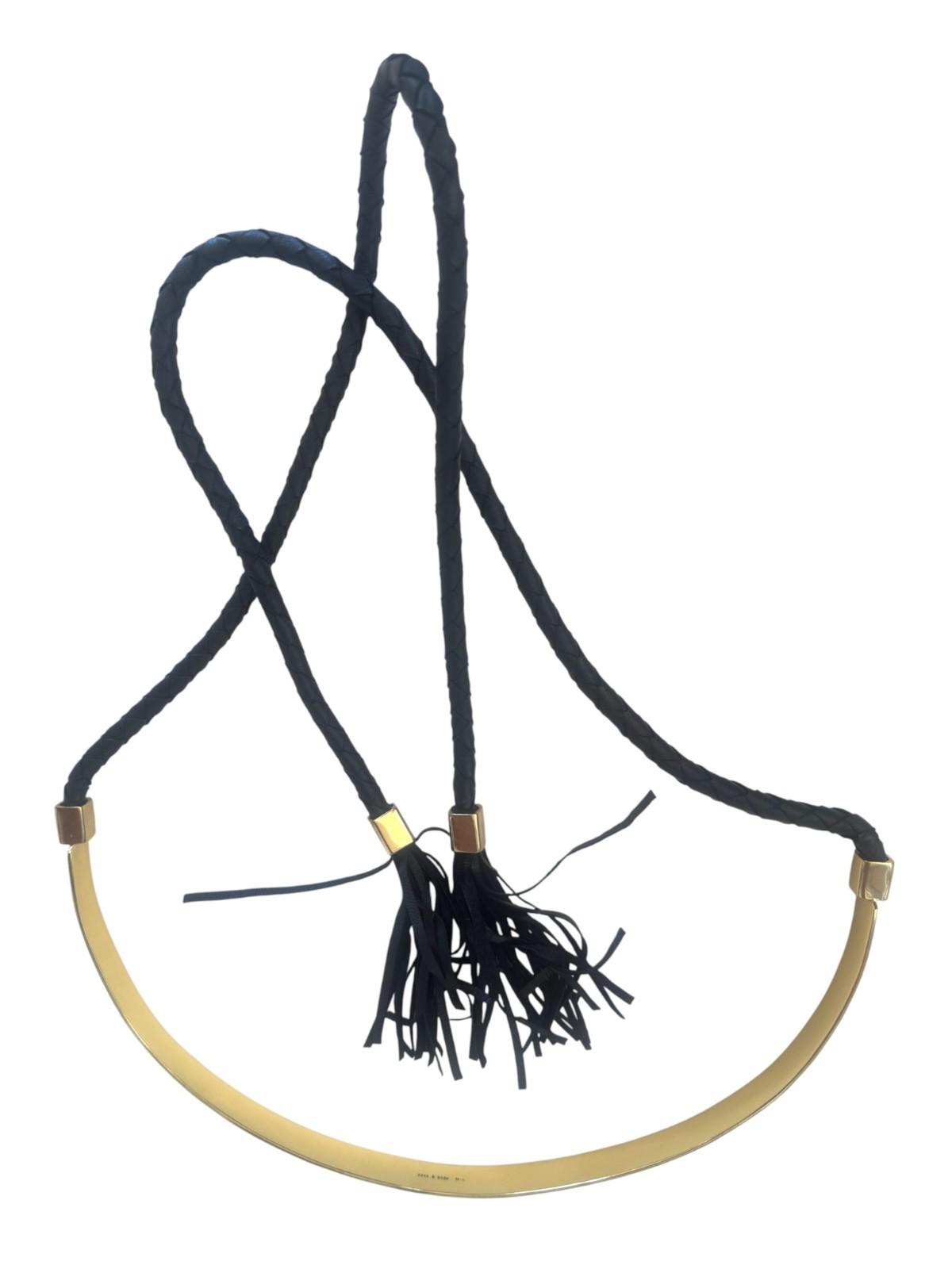 Sass & Bide Hammered Metal Leather Waist Belt | Sz M/L, Gold/Black, Tassles