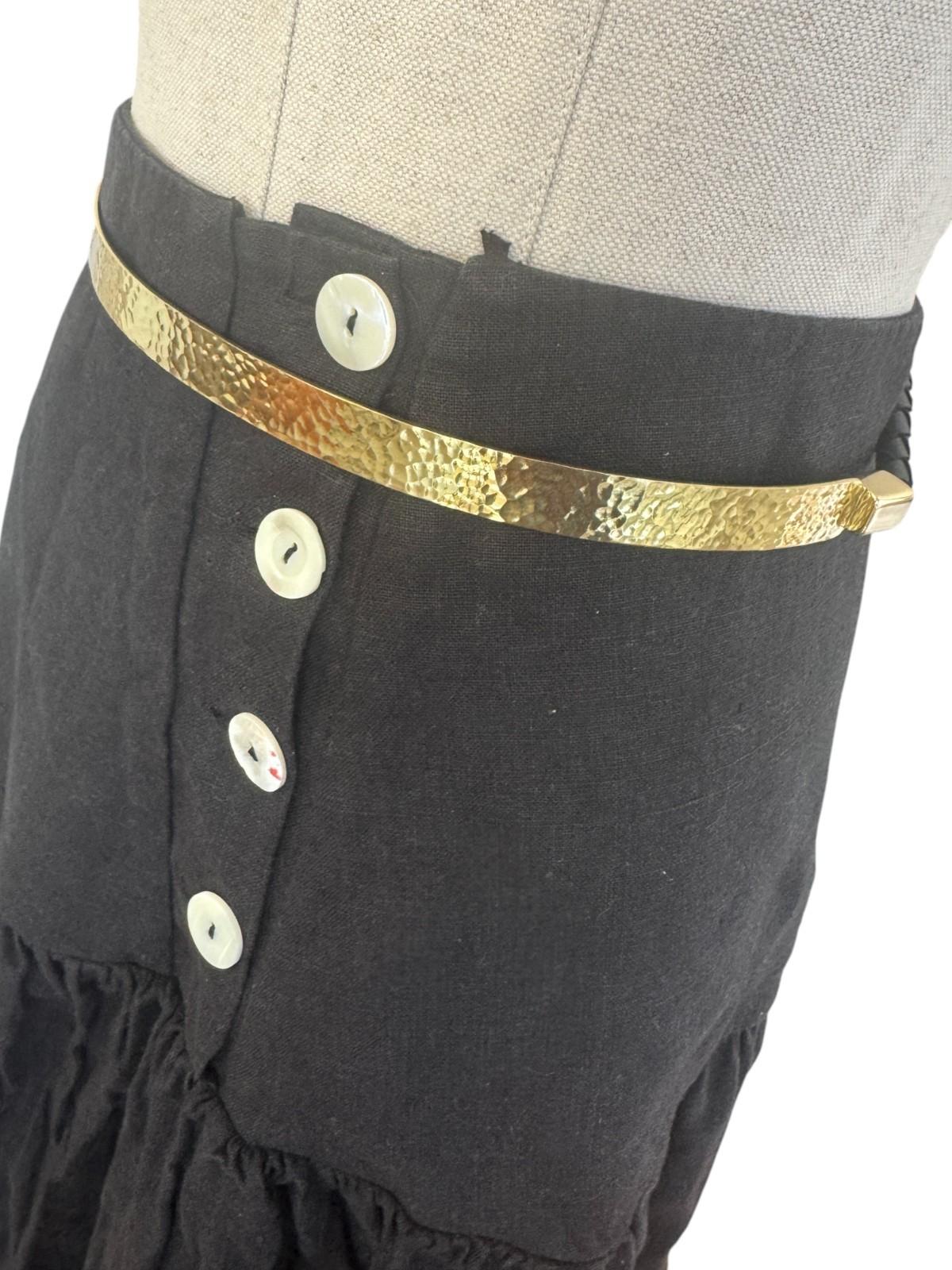 Sass & Bide Hammered Metal Leather Waist Belt | Sz M/L, Gold/Black, Tassles