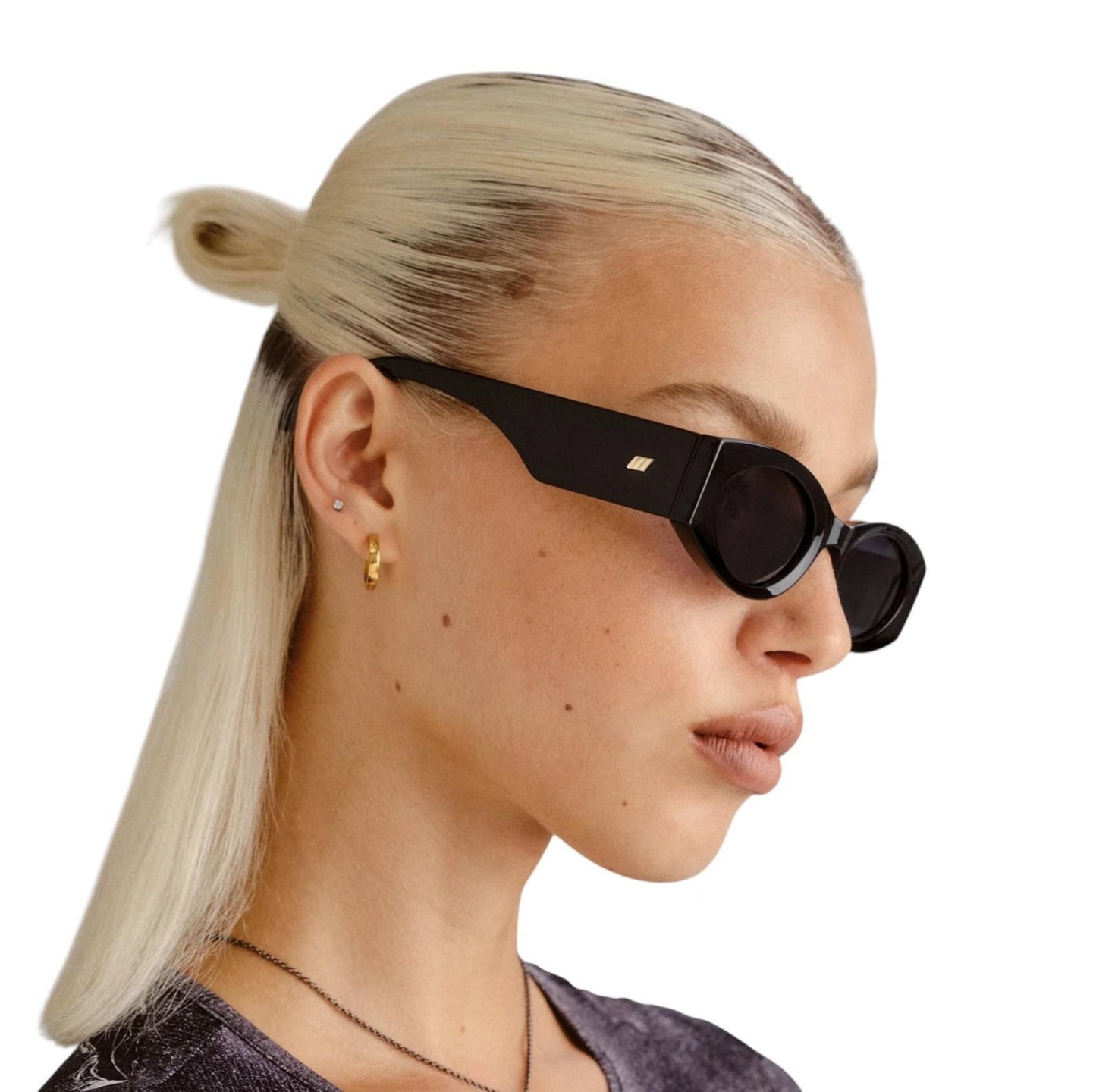 Le Specs Mermaiden Sunglasses | Black, Cat Eye/Oval, Small, Acetate, Plant-Based