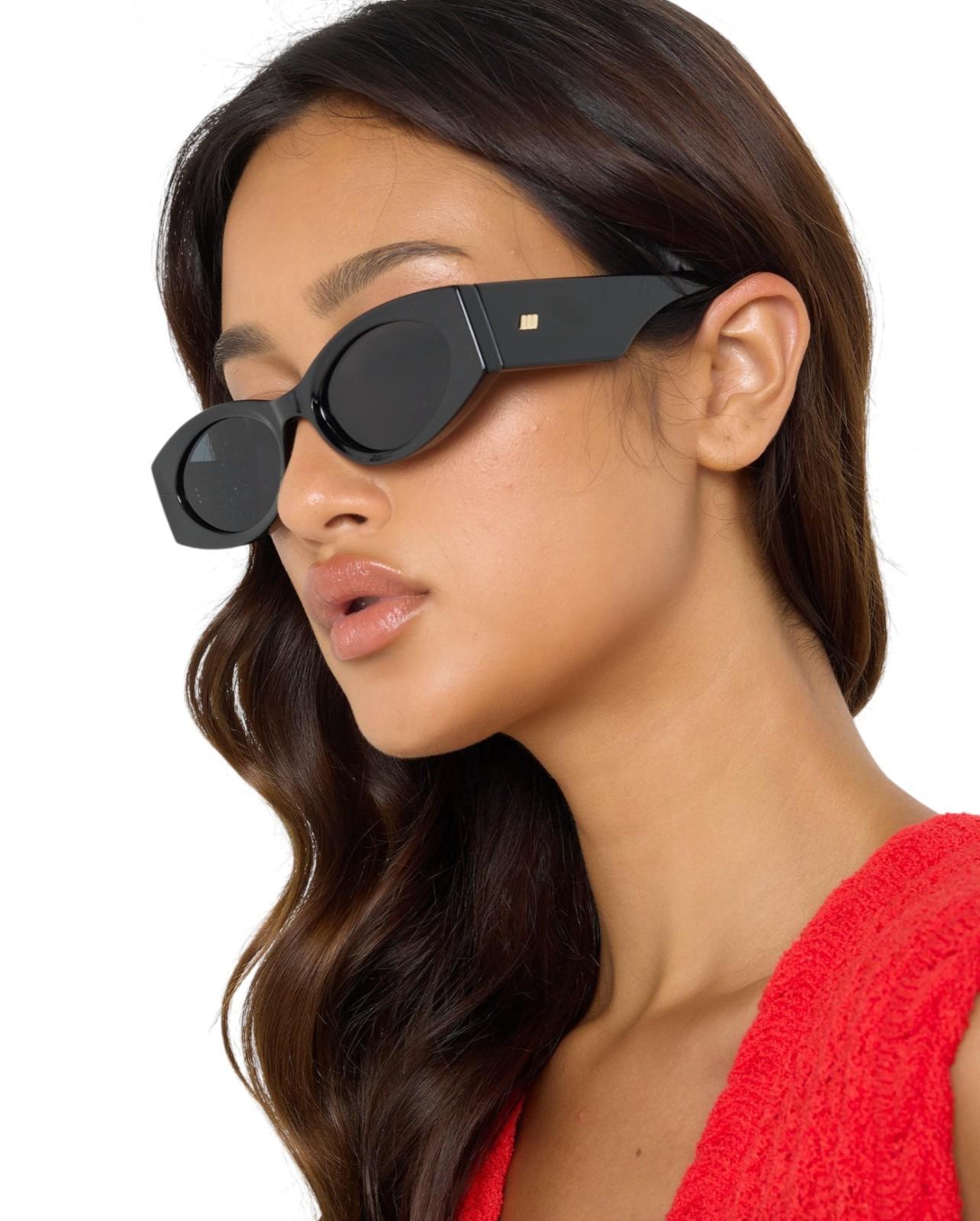 Le Specs Mermaiden Sunglasses | Black, Cat Eye/Oval, Small, Acetate, Plant-Based