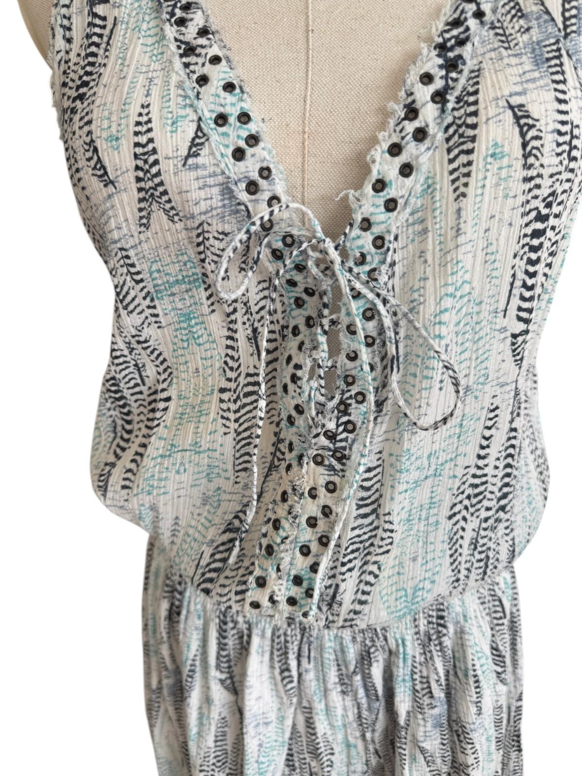 ZADIG & VOLTAIRE Cotton Mini Dress | Sz S, White/Blue/Black Print, Elastic Waist