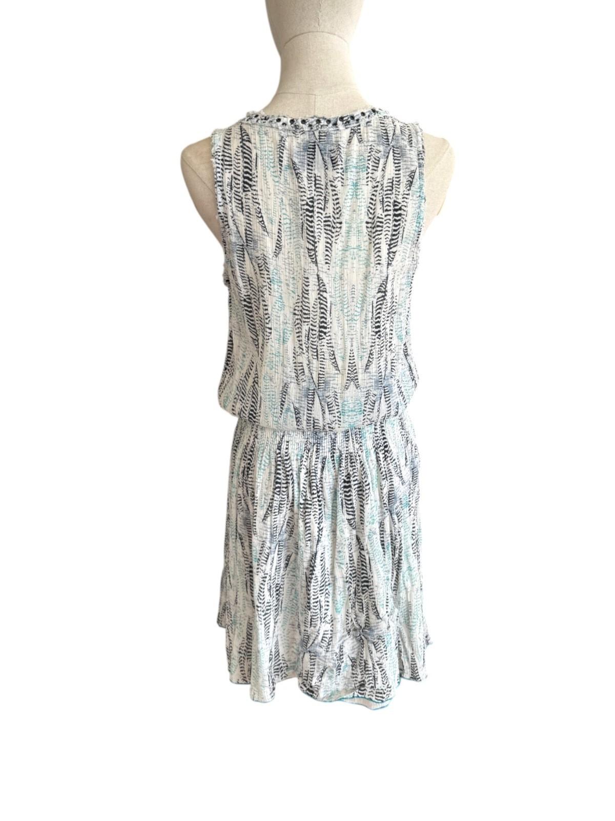 ZADIG & VOLTAIRE Cotton Mini Dress | Sz S, White/Blue/Black Print, Elastic Waist